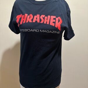 Thrasher Navy Tee with Vibrant Red Print